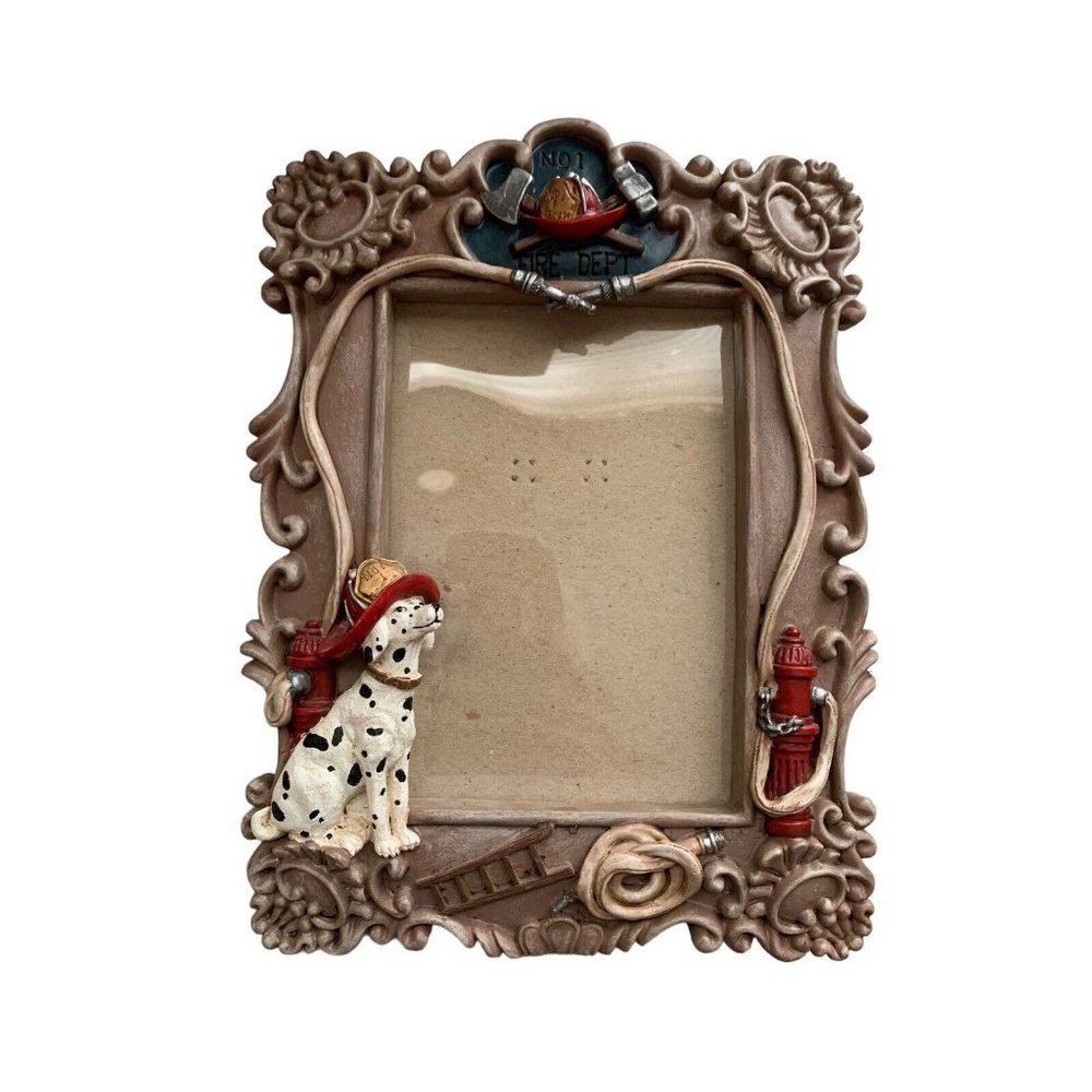 Vanmark Red Hats of Courage FD Fire Department Picture Frame Dalmatian Dog 4 x 5